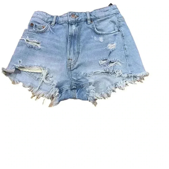 Zara The High Waist Short Lightwash Destroyed Size 2 - Picture 1 of 4